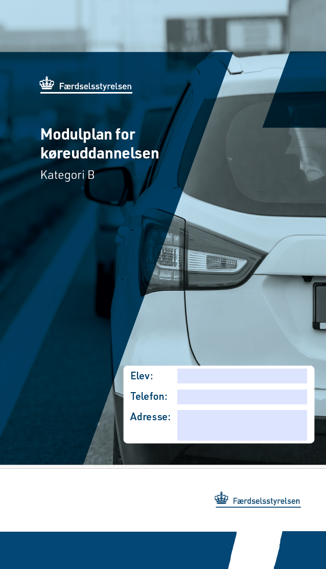 Forside til Færdselsstyrelsens modulplan for køreuddannelsen kategori B